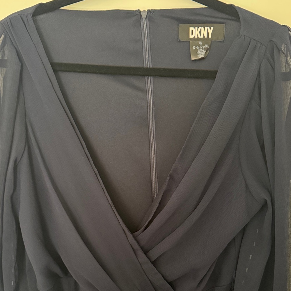 DKNY Navy-Black Long Sleeve Surplice Wrap Dress - Picture 5 of 5